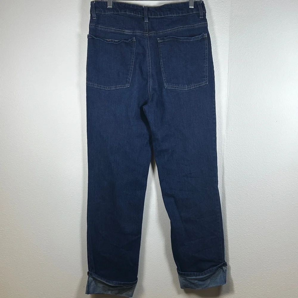 Oat New York Dark Wash Straight Leg Jeans Cuffed Hem High Rise Denim Size 10/30